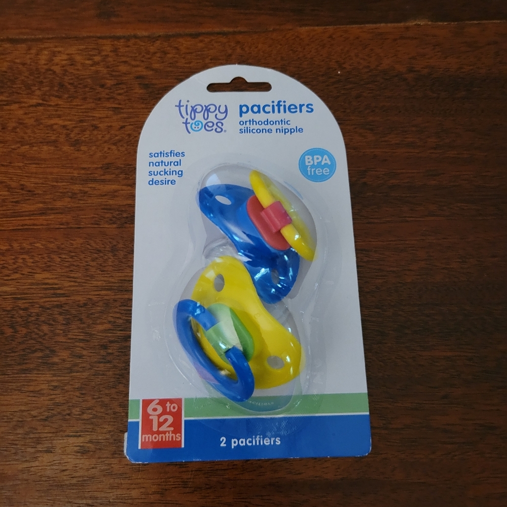 Tippy Toes Blue Yellow 6-12 Months Pacifier NEW
